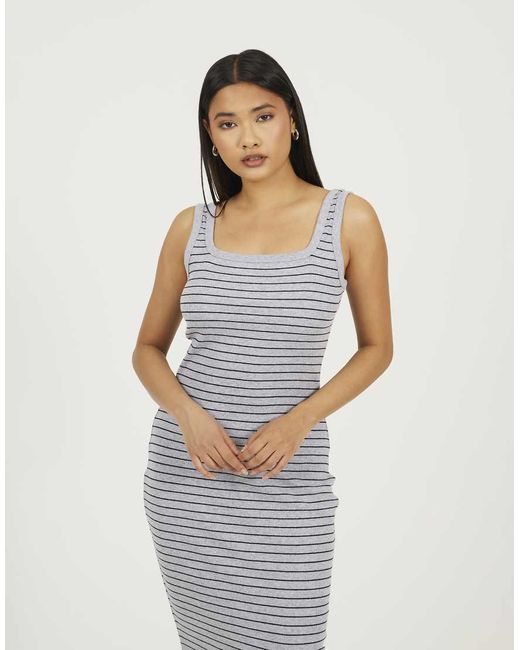 Brave Soul White Cotton Jersey Scoop Neck Stripe Bodycon Midi Dress
