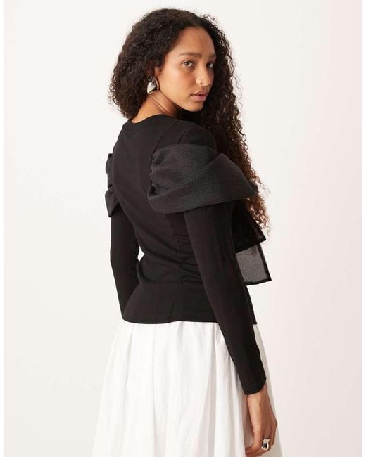 Amy Lynn Black Stretchy Long Sleeve Top With Sheer Twist Front