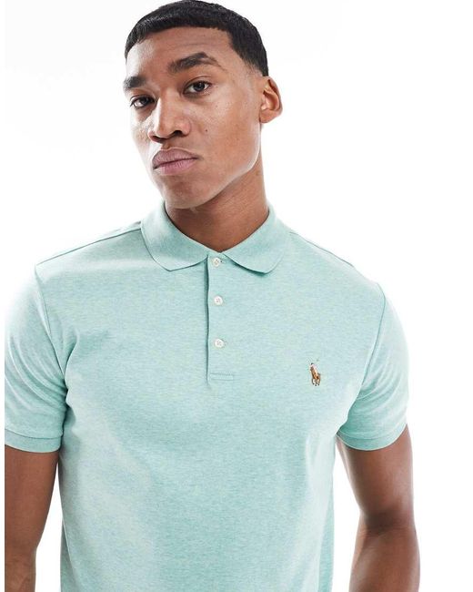 Polo Verde Jaspeado De Corte Custom Con Logo De Icono De Algodón Pima De Polo Ralph Lauren de hombre de color Blue