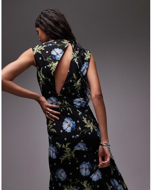 TOPSHOP Black Godet Hem Boutique Occasion Midi Dress