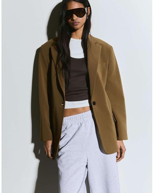 Bershka Green Blazer With Back Buckle