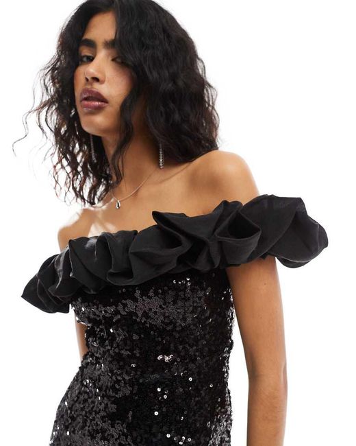 Vestito Corto Con Paillettes E Spalline Con Volant di Object in Black