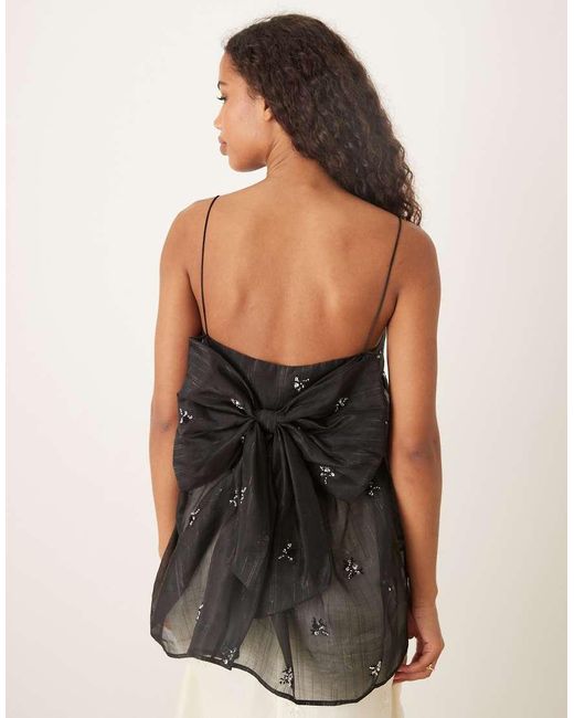 Sister Jane Black Lola Semi Sheer Bow Back Detail Babydoll Cami Top Co-ord