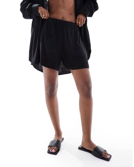 Weekday Black – ava – shorts aus leinenmix