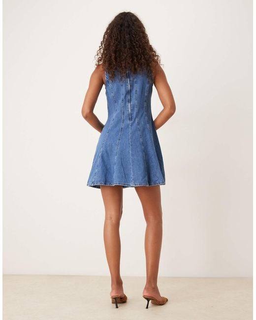 ASOS Blue Denim Sleveless Slash Neck Mini Dress