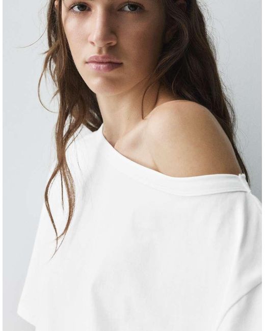 Pull&Bear White Asymmetric Short Sleeve T-shirt