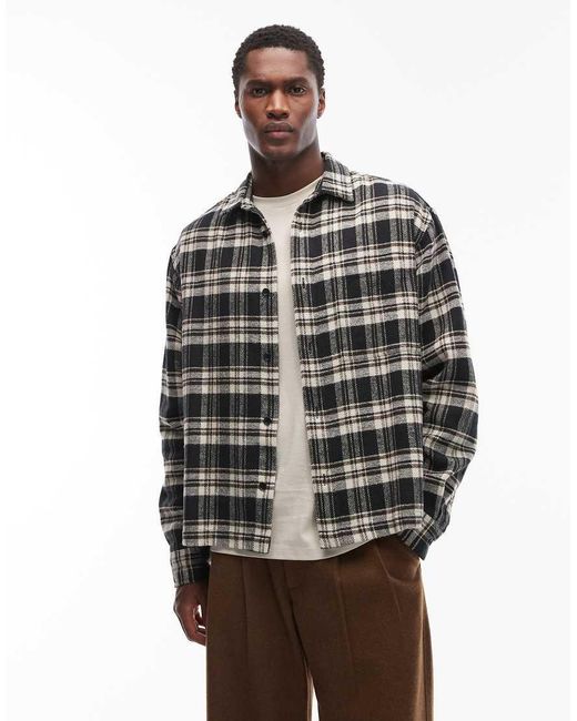 ASOS Gray Boxy Oversized Vintage Look Flannel Check Shirt for men