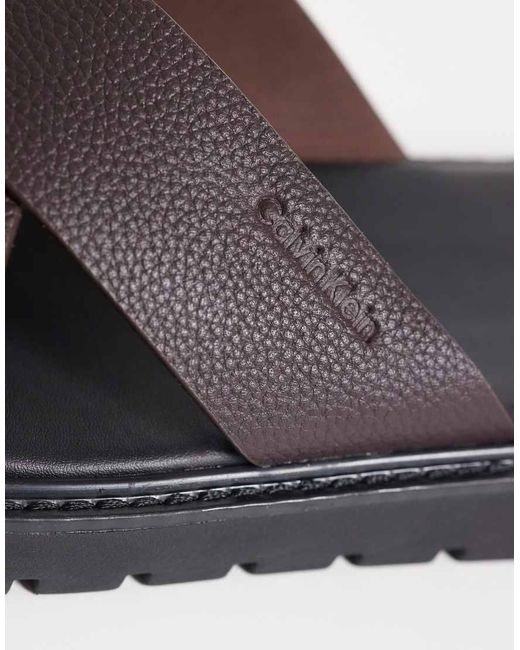 Calvin Klein Black Real Leather Cross Sandals for men