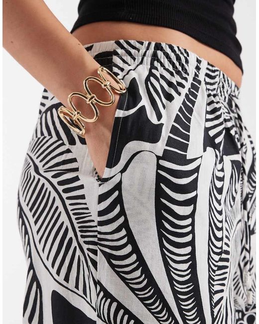River Island Black Linen Look Patterned Pants