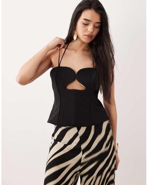 ASOS Black Bonded Crepe Sweetheart Peplum Cami Top