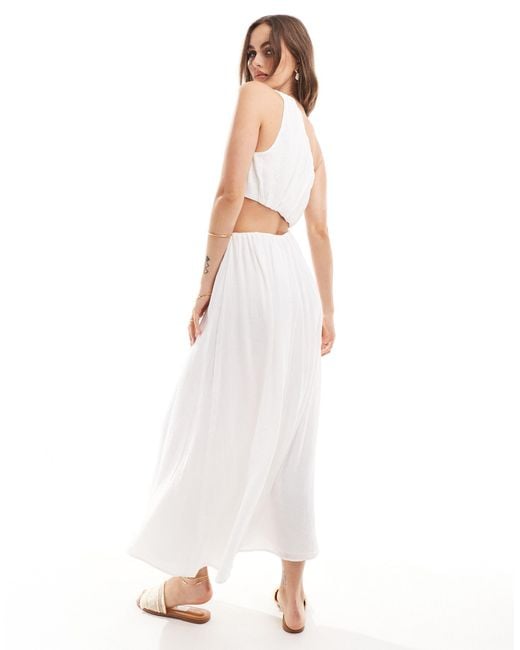 Abercrombie & Fitch White One Shoulder Cut Out Midi Dress