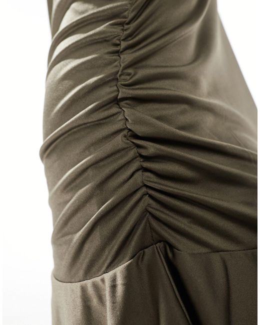 Monki Green Scoop Neck Long Sleeve Mini Dress With Ruffle Detail