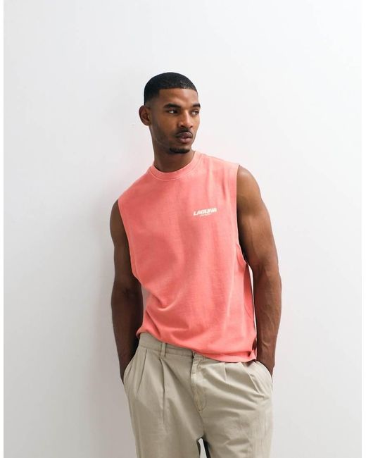 River Island Red Washed Graphic Sleeveless Tank for men