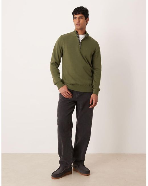 Barbour Green Cotton Half Zip Knitted Jumper for men