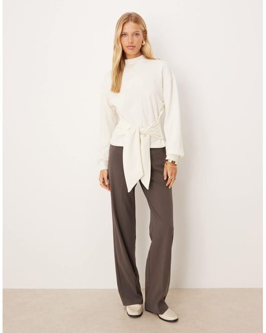 ASOS Natural Cinched Tie Detail Sweatshirt With Grown On Neck