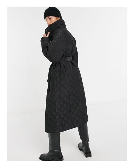 & Other Stories Black Belted Quilted Coat