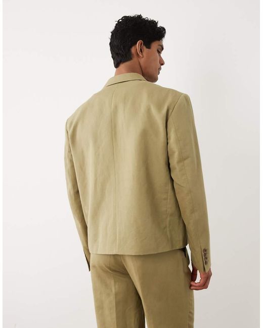ASOS Green Double Breasted Boxy Linen Rich Suit Blazer for men