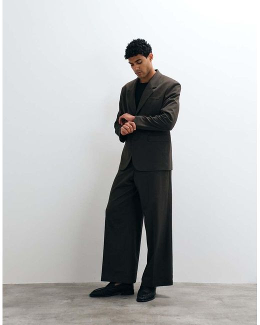 ASOS Brown Loose Leg Suit Pants With Pleats for men