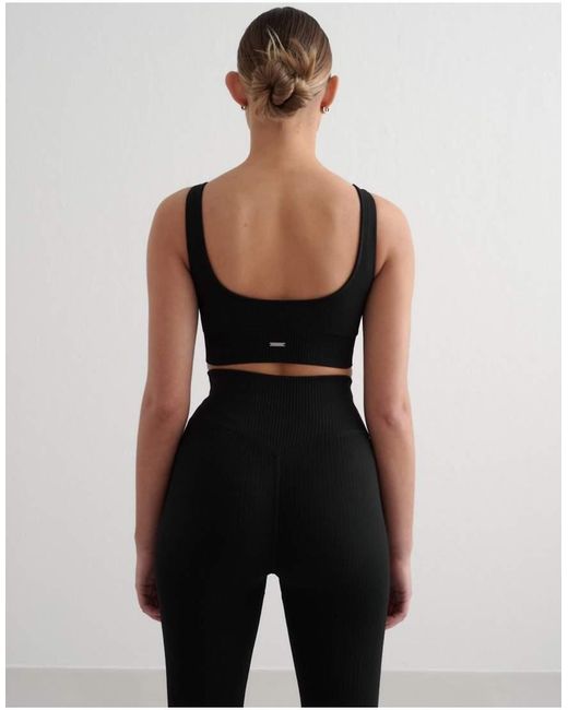 Aim'n Black Ribbed Seamless Tall Tights