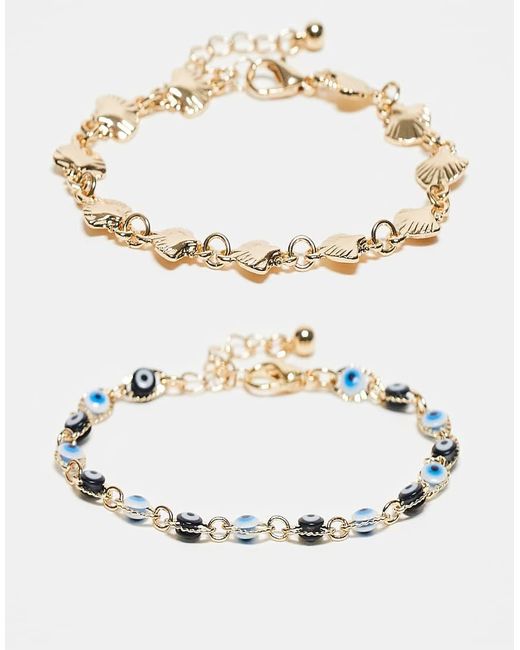 Confezione Da 2 Bracciali Con Conchiglie Sintetiche E Occhi di ASOS in Metallic
