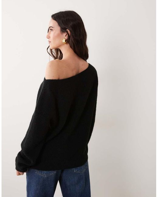 Miss Selfridge Black Slouchy Slash Neck Jumper