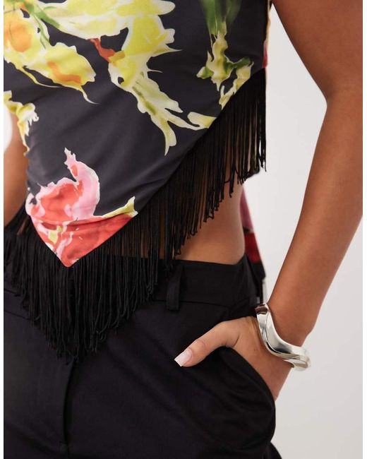 ASOS Black Fringed Scarf Top