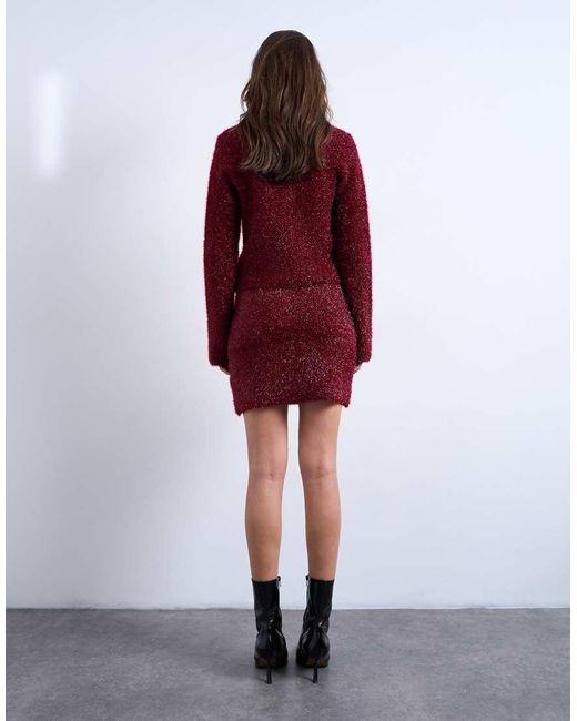 Falda De Punto Efecto Espumillón De (Parte De Un Conjunto)-Rojo TOPSHOP de color Red