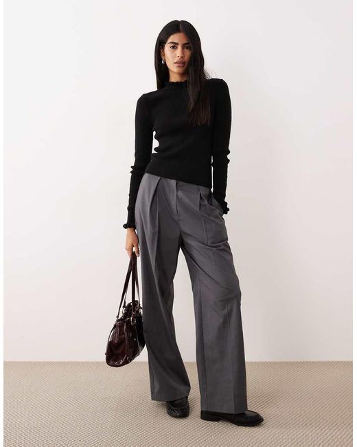 Mango Black Wool Mix High Neck Frill Edge Knitted Top