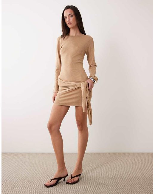 Miss Selfridge Natural Knit Tie Detail Mini Dress