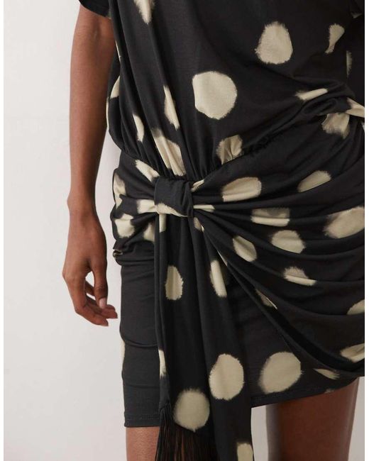 ASOS Multicolor Short Sleeve With Knot Detail With Fringe Mini Dress