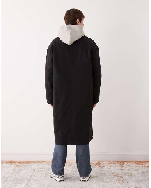Weekday Black Longline Car Coat for men