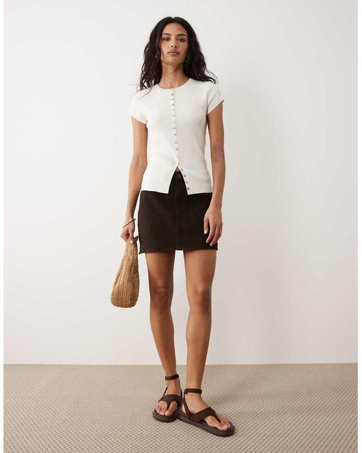 Mango White Button Through Knitted Short Sleeve Top