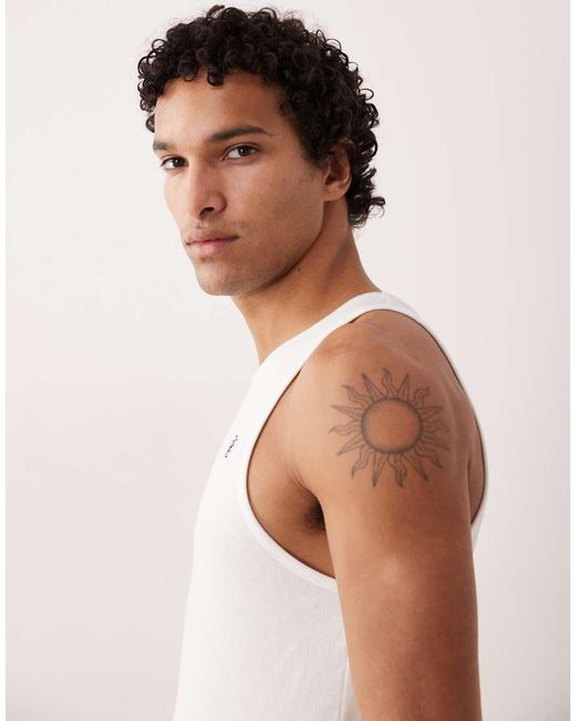 ASOS Blue Heavyweight Muscle Fit Tank Top With Embroidery for men