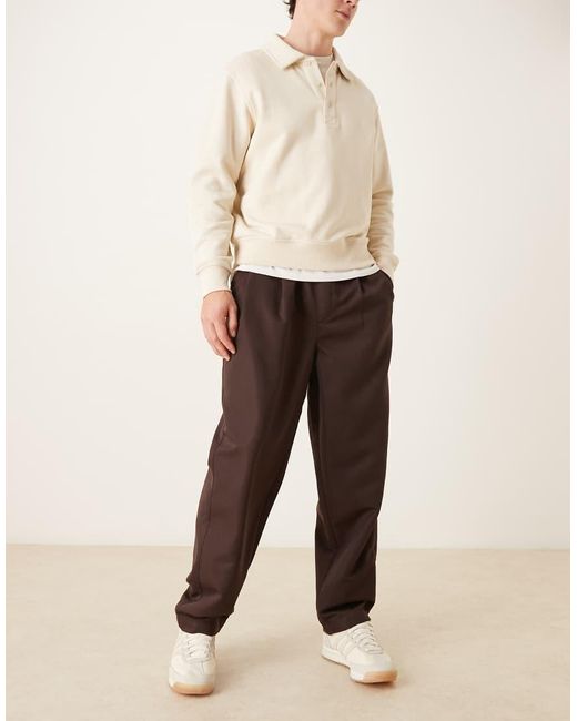 ASOS Brown Oversized Tapered Fit Trousers With Pleat Detail for men