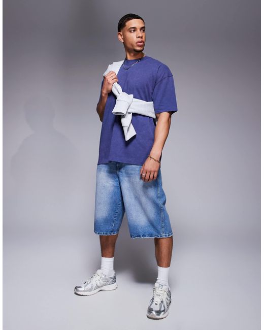 ASOS Blue Heavyweight Oversized Washed T-shirt for men