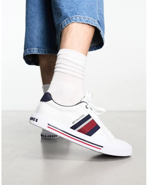 Jack & Jones Blue Canvas Trainer With Contrast Stripe Panel for men