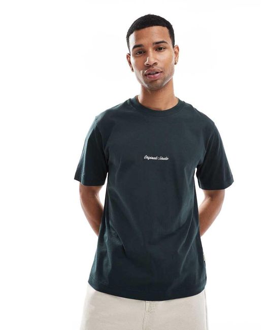 Jack & Jones Blue Oversize T-shirt With Originals Embroidery for men