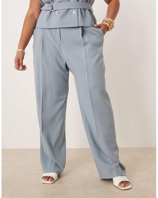 ASOS Blue Curve Tailored Linen-look Pants With Gold Buttons