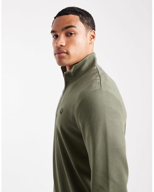 Fred Perry Green Half Zip Sweatshirt for men
