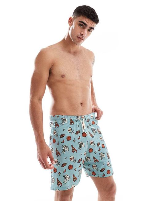 ASOS Loungeshort Met Trekkoord En Grafische Alienprint in het Blue voor heren