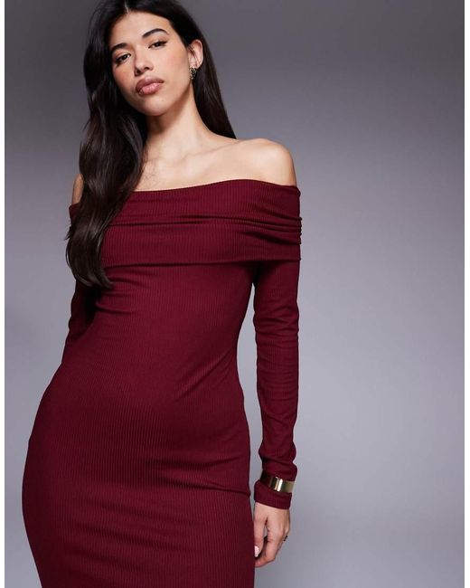 ASOS Purple Bow Detail Rib Midi Dress