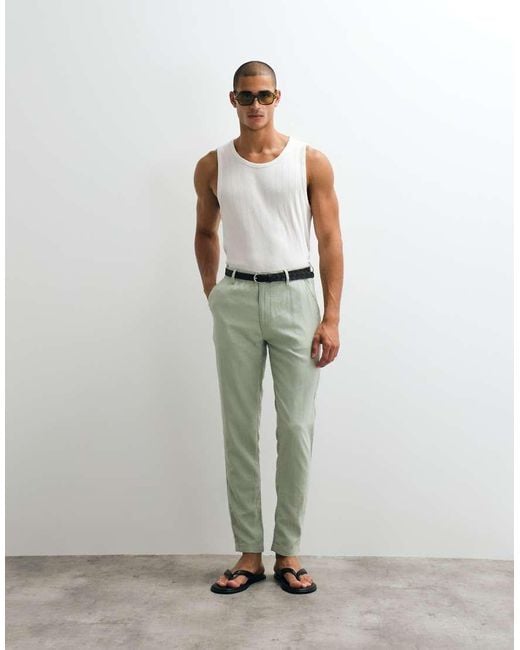 ASOS Natural Co-Ord Tapered Linen Blend Trousers for men