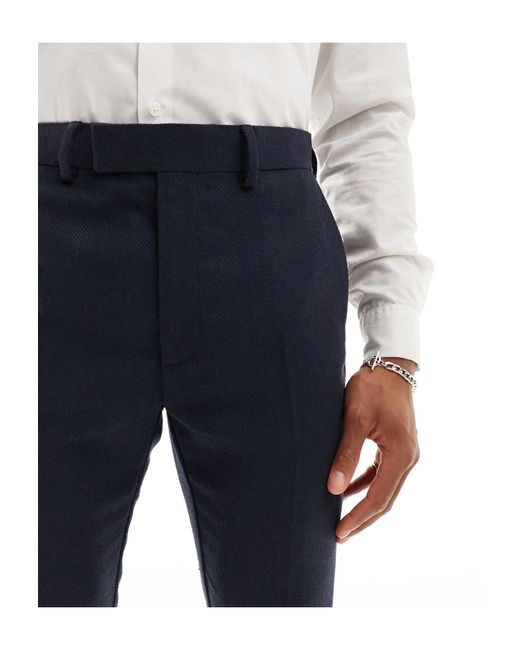 ASOS Blue Skinny Fit Wool Mix Suit Trousers for men