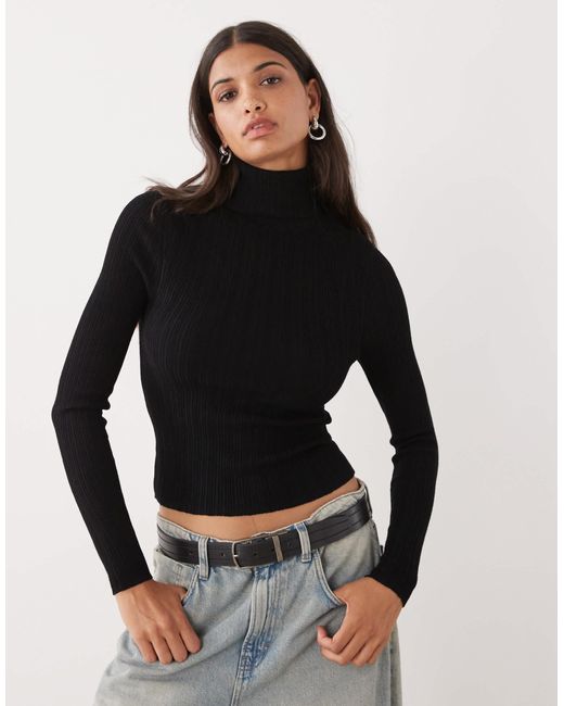 Collusion Black Soft Knitted Ribbed Roll Neck Jumper