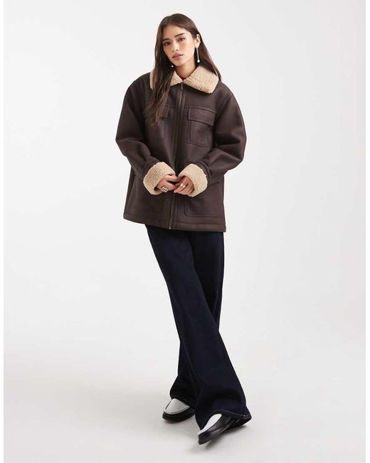 ASOS Brown Leather Look Mid Length Bonded Jacket