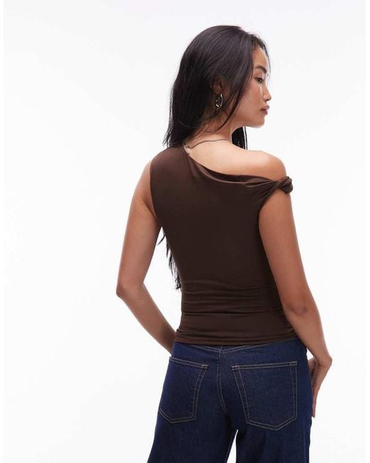 Nia Blue Fraise Slinky Twist Off Shoulder Top