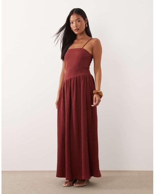 ASOS Red Asos Design Petite Crinkle Cami Tie Back Midi Dress With Asym Waist