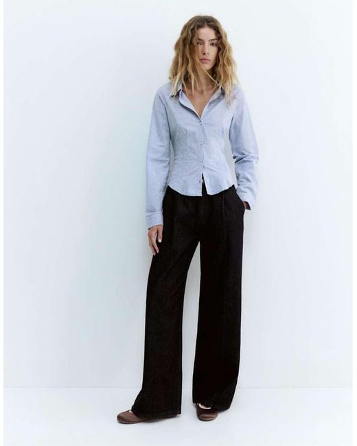 Pull&Bear White Fitted Shirt With Pleats