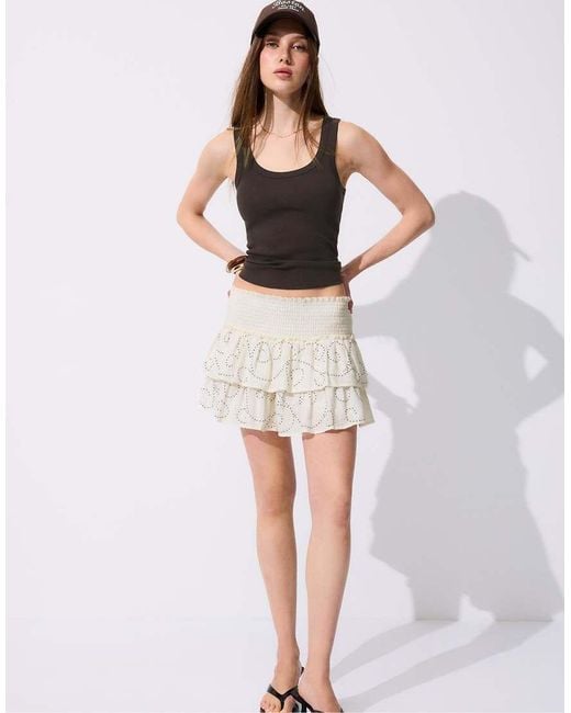 Stradivarius Brown Mini Ruffled Shimmery Skort