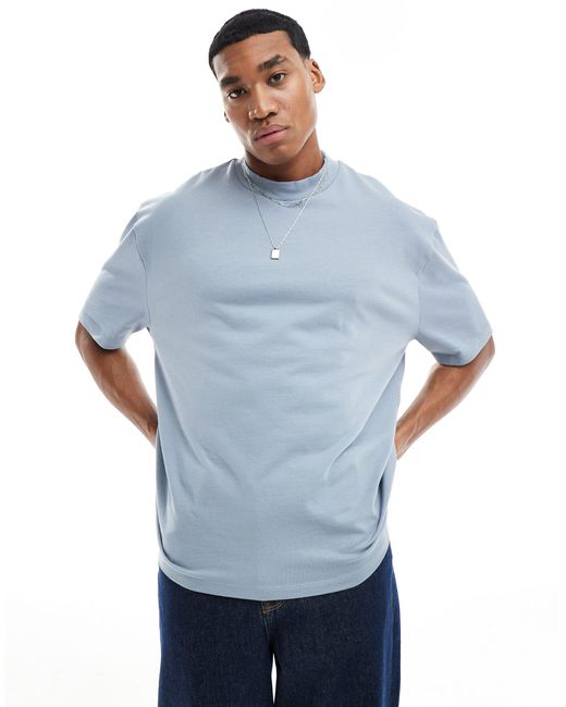 ASOS Blue 240gsm Heavyweight Oversized T-shirt With Turtle Neck for men